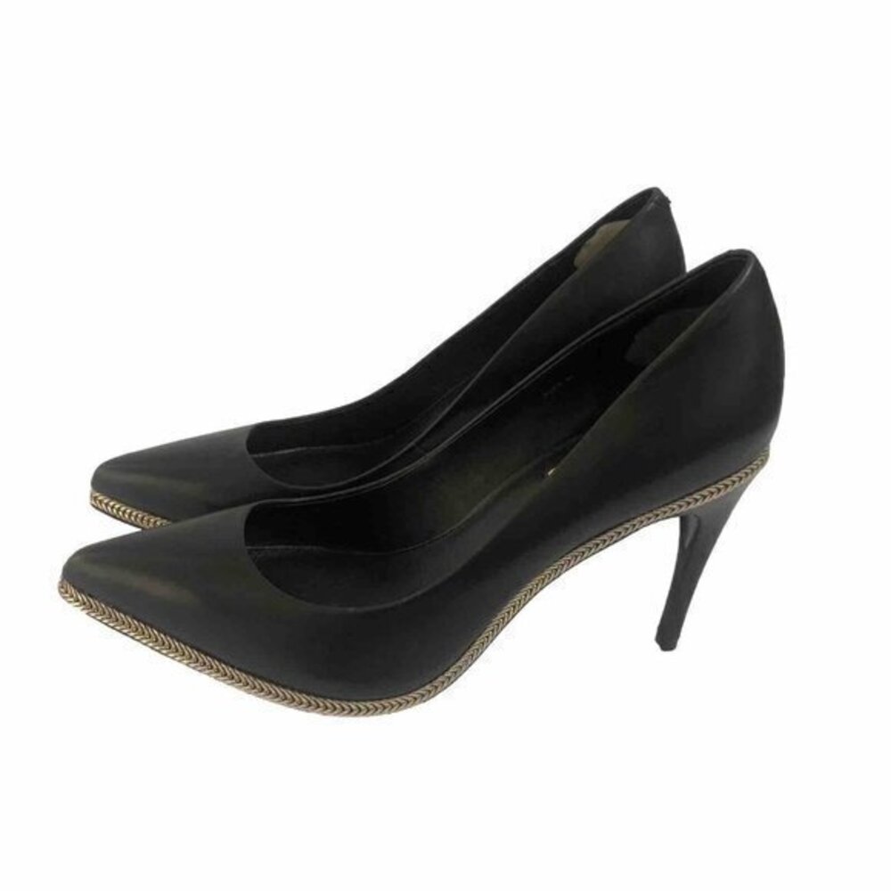 Rachel Zoe Heels Size 9 Black Leather Pointed Stiletto Pump gold trim